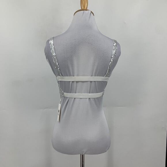 Iefiel Top Womens S Small Silver Sequined Straps Unpadded Open Back Cropped - Picture 4 of 14